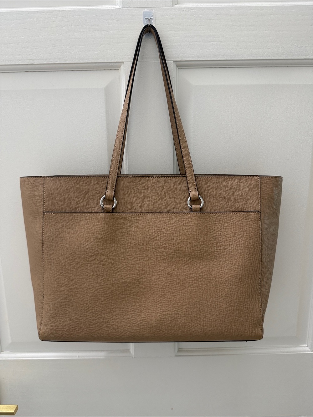 Coach Taupe Leather Tote with Turn-Lock Accent - Picture 10 of 11